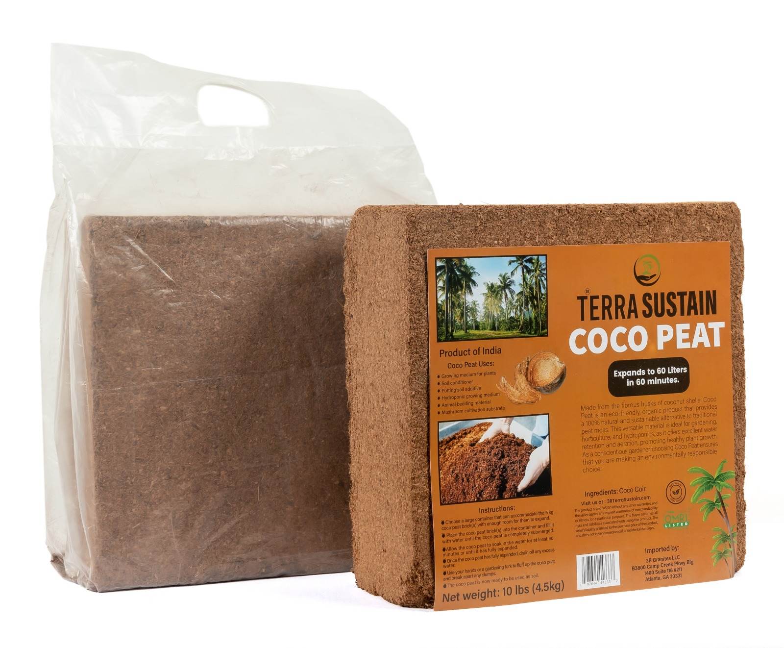 Terra Sustain Coco Peat for Plants, 10# Compressed Block, 100